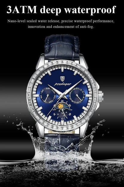 Men Luxury Sport Watch Waterproof Quartz Leather Date Week Display Watch Gift