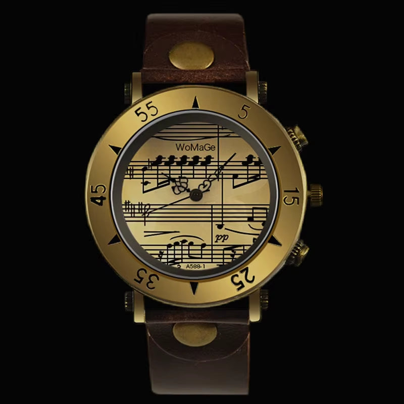Womage Brand Women Watches Music Style Fashion Women'S Watches Leather Ladies Watch Clock Bayan Kol Saati Mujer Relogio Feminino