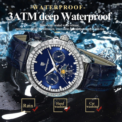 Men Luxury Sport Watch Waterproof Quartz Leather Date Week Display Watch Gift