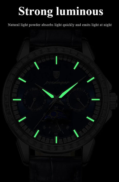 Men Luxury Sport Watch Waterproof Quartz Leather Date Week Display Watch Gift