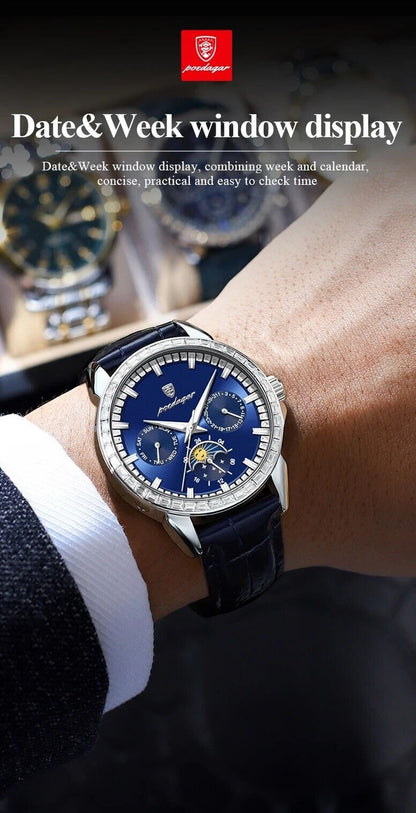 Men Luxury Sport Watch Waterproof Quartz Leather Date Week Display Watch Gift