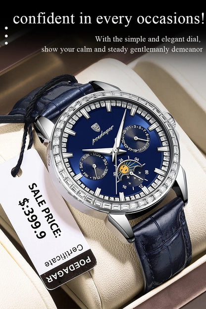Men Luxury Sport Watch Waterproof Quartz Leather Date Week Display Watch Gift